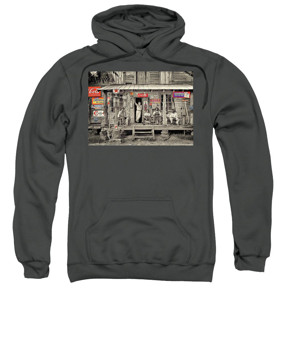 Country Store Sweatshirt featuring the mixed media Down on the corner at the old country store by Pheasant Run Gallery