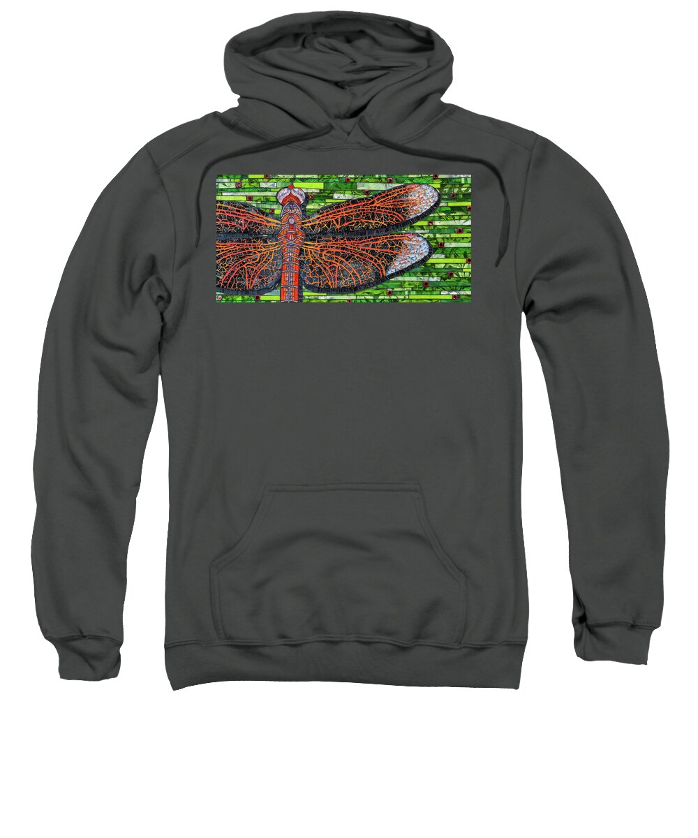 Mosaic Sweatshirt featuring the glass art Dragonfly by Cherie Bosela
