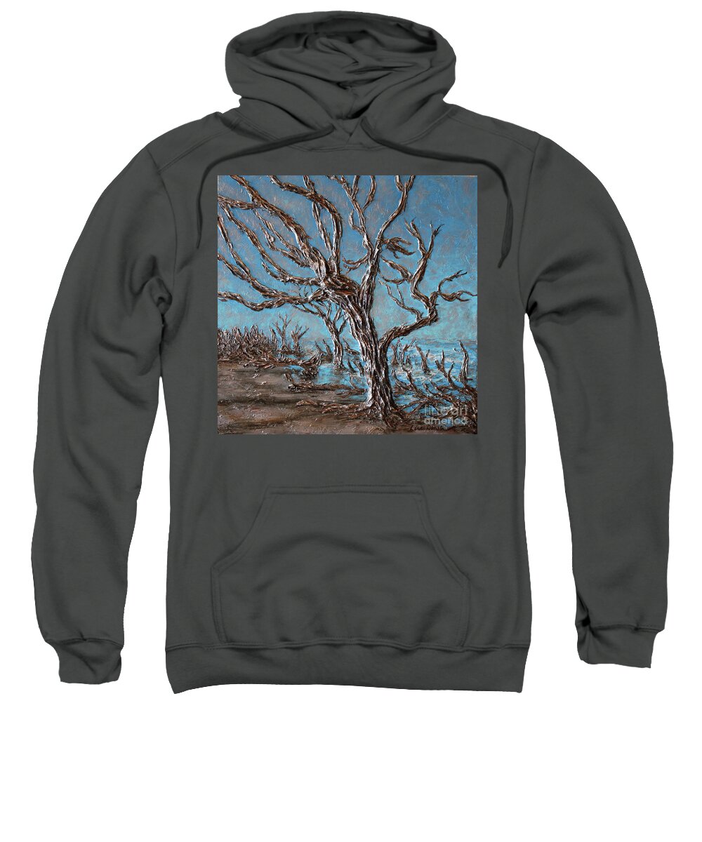 Beach Sweatshirt featuring the painting Driftwood Mystery by Linda Donlin