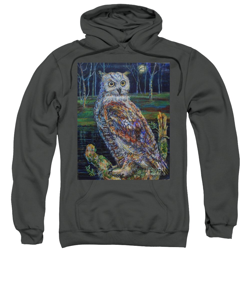Owl At Night Sweatshirt featuring the painting Eagle Owl by Veronica Cassell vaz
