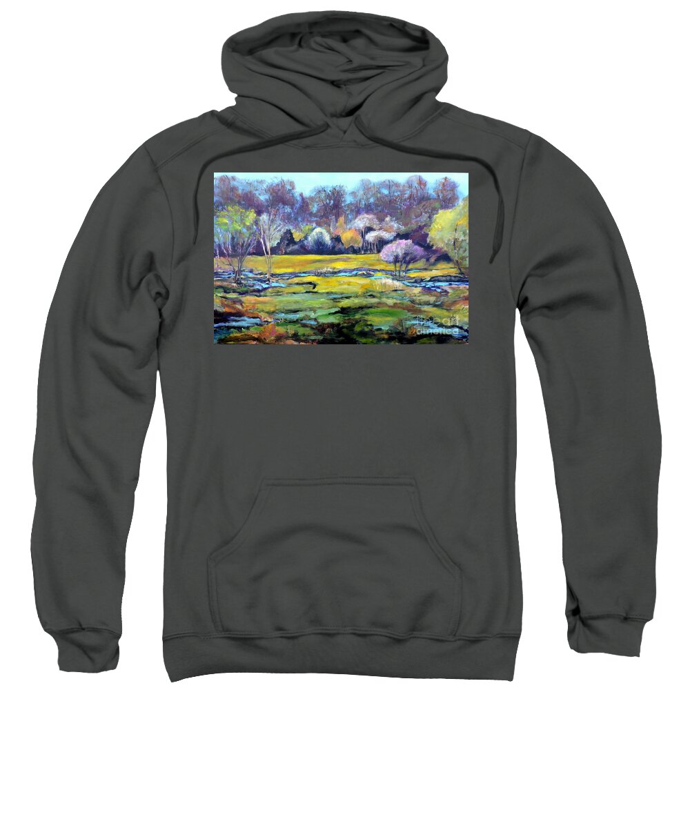 Landscape Sweatshirt featuring the painting Early Wet Spring by Jodie Marie Anne Richardson Traugott     aka jm-ART