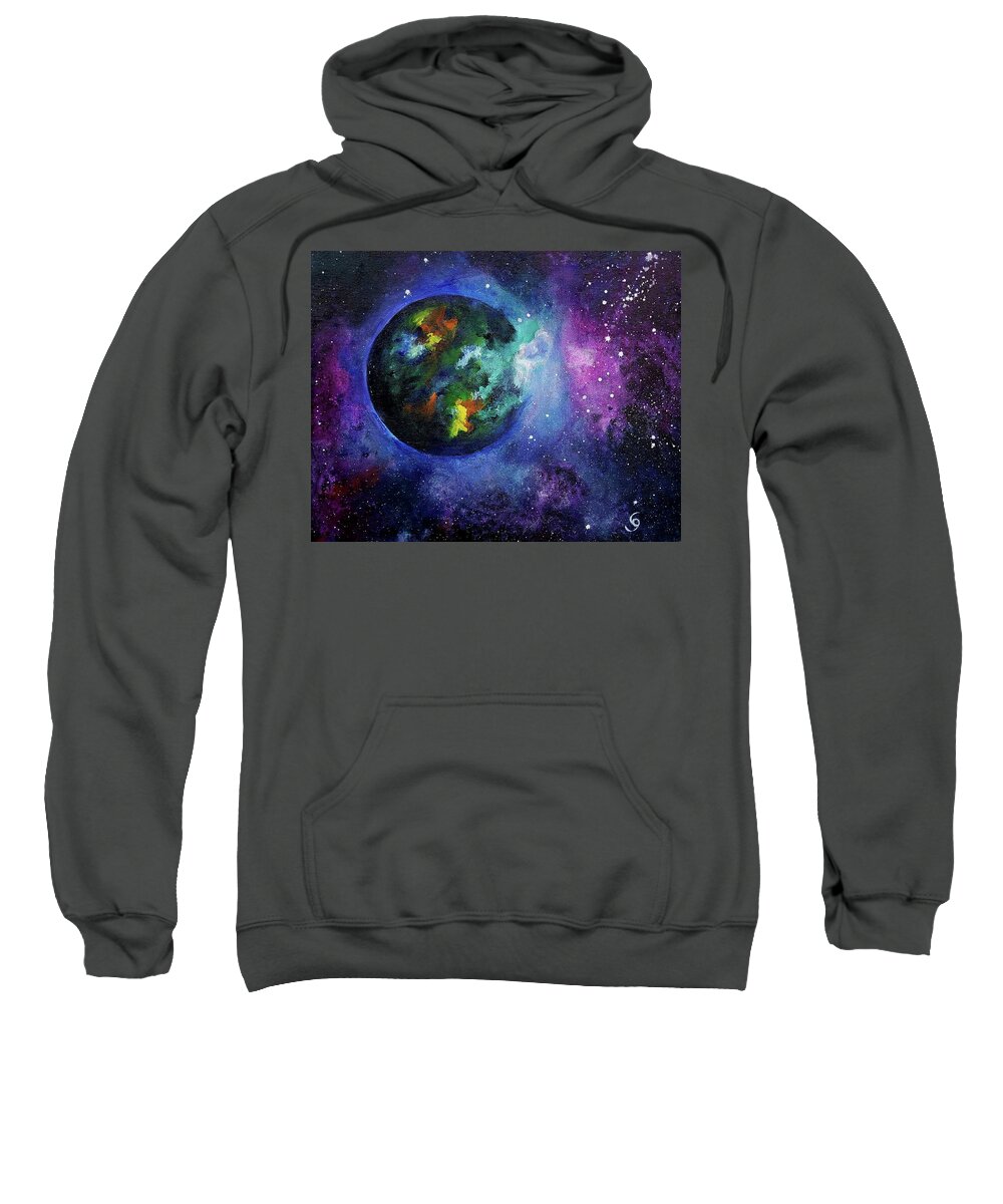 Earth Inspired Spacescape Sweatshirt featuring the painting Earth Inspired Spacescape 60.22 by Cheryl Nancy Ann Gordon