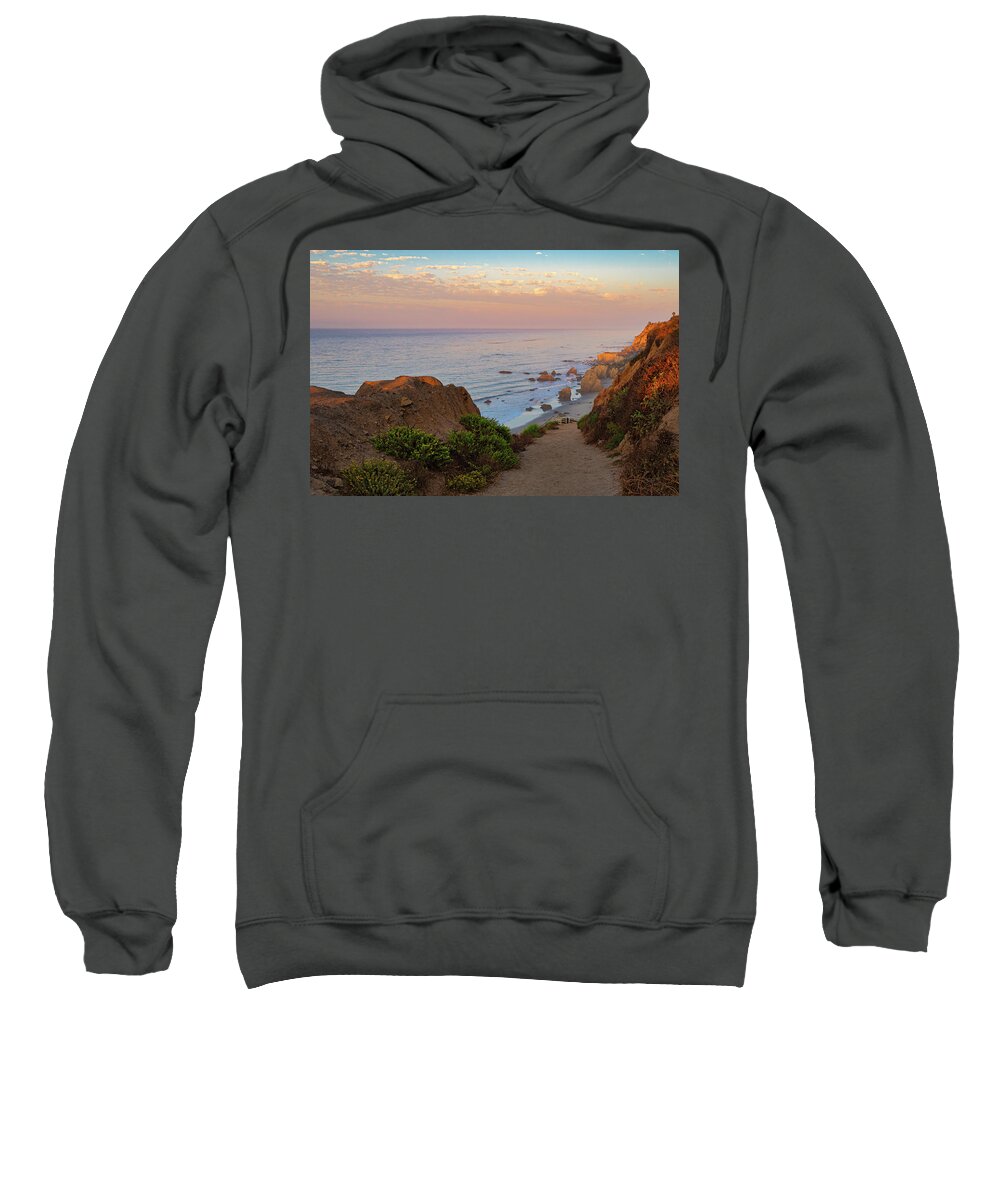 El Matador Sweatshirt featuring the photograph El Matador Beach Path at Sunrise by Matthew DeGrushe