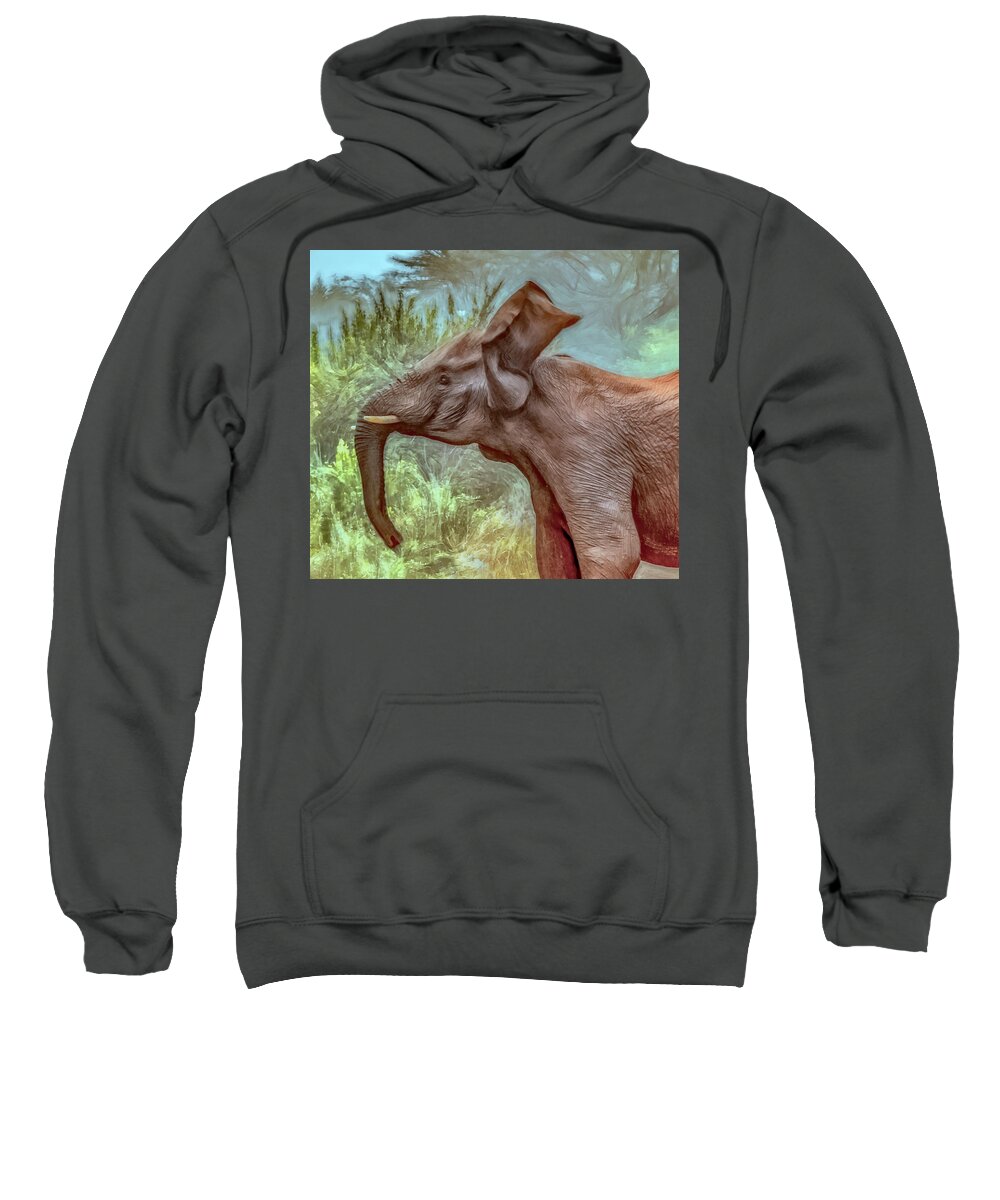 South Africa Sweatshirt featuring the photograph Elephant Joy, Painterly by Marcy Wielfaert