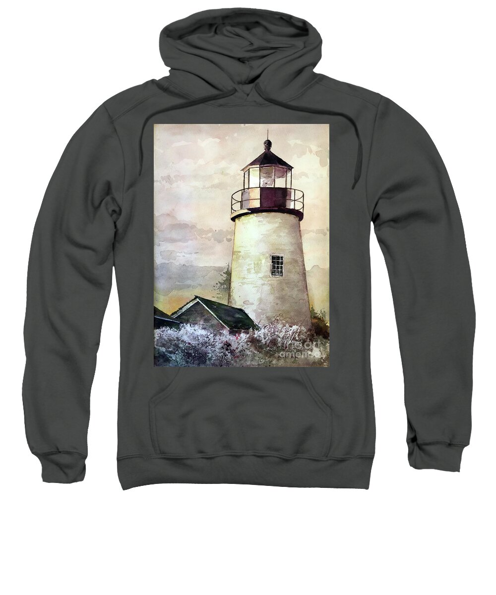 Sunset At The Pemaquid Point Lighthouse In Maine. Sweatshirt featuring the painting Evening At The Light by Monte Toon