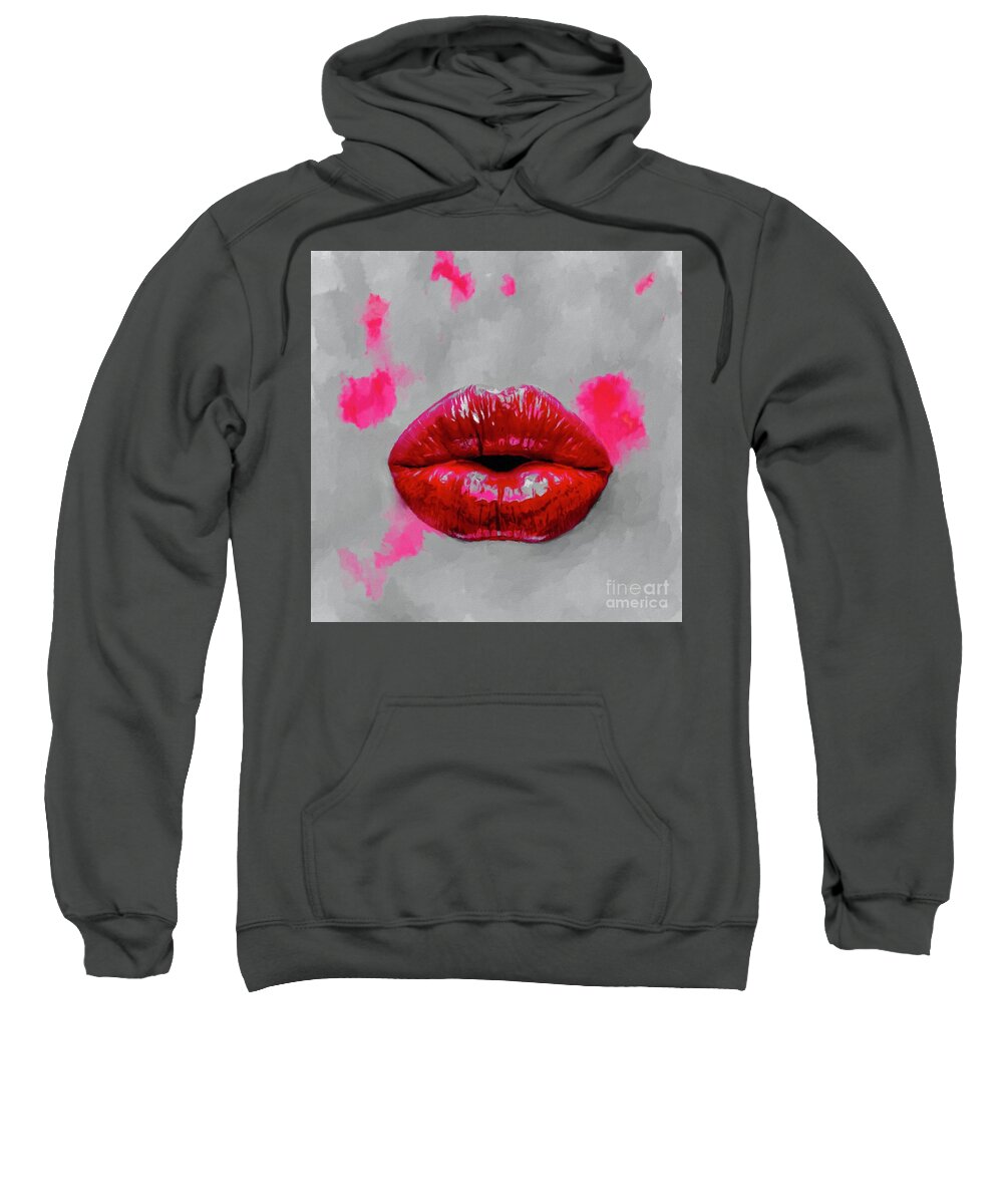 Facemask Sweatshirt featuring the mixed media Facemask Lips 3 by Laurie's Intuitive