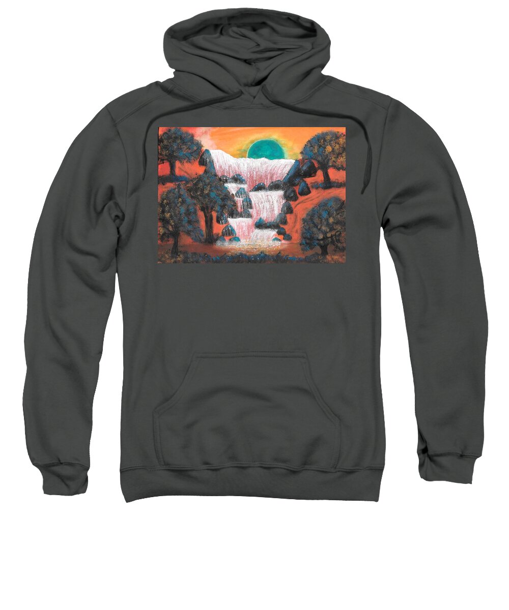 Waterfalls Sweatshirt featuring the painting Fantasy Falls by Esoteric Gardens KN