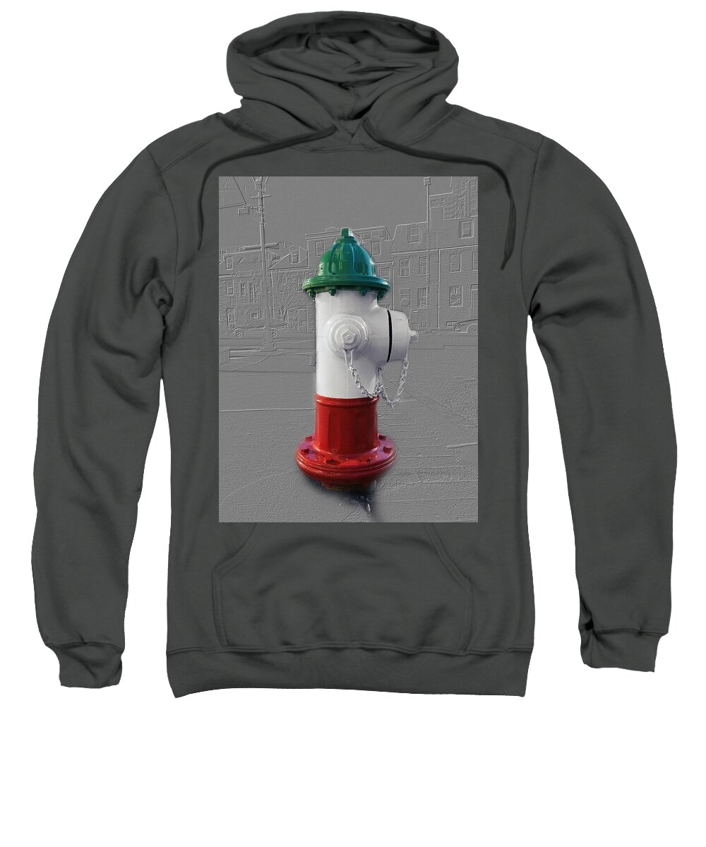 Italy Sweatshirt featuring the photograph Fire Hydrant in Little Italy Baltimore Maryland - Emboss and colors series by Marianna Mills