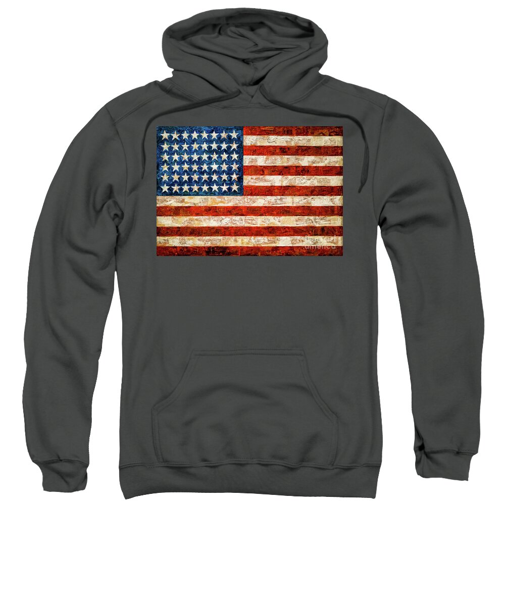 Flag By Jasper Johns Sweatshirt featuring the mixed media American Flag by Jasper Johns by Jasper Johns