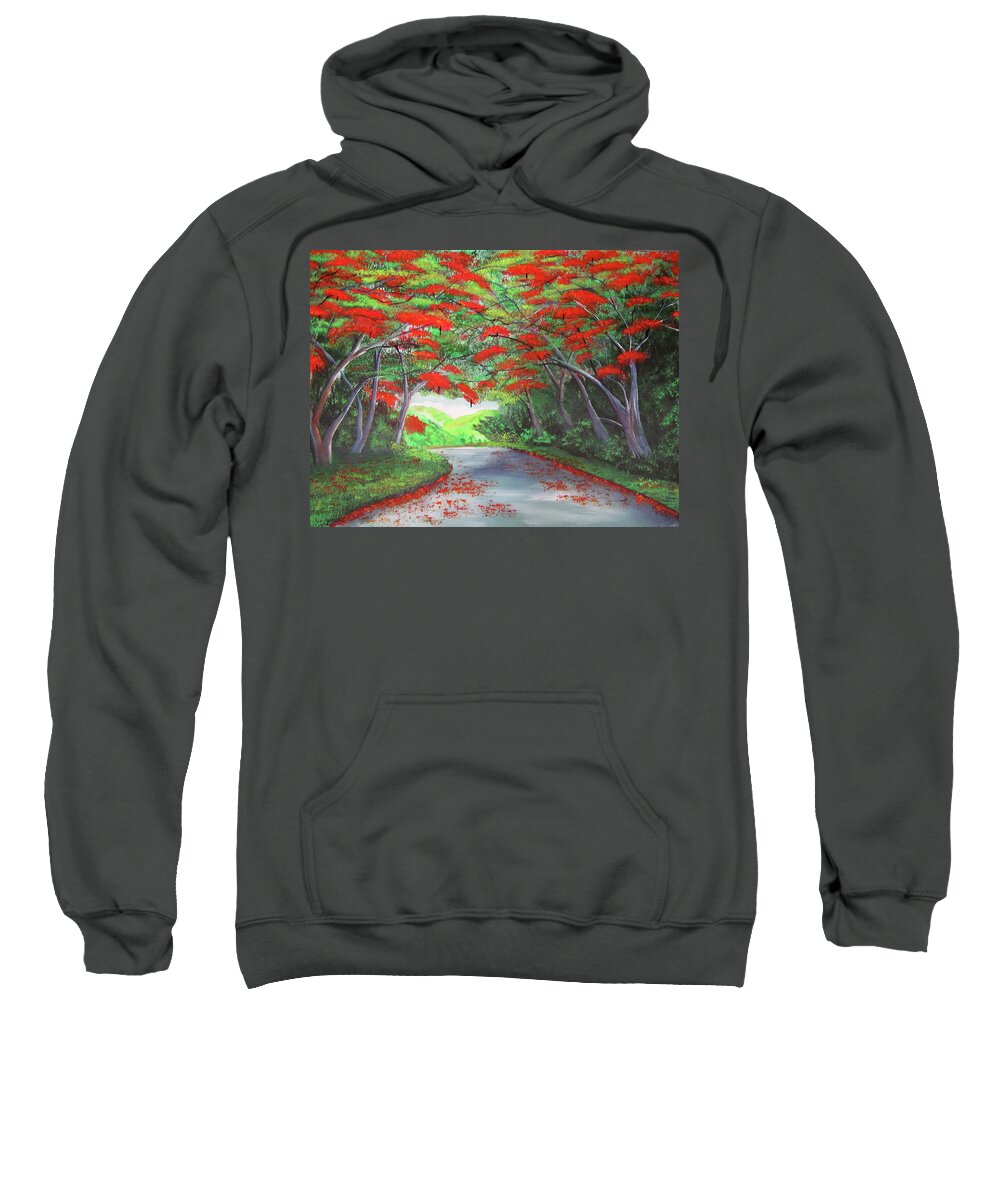 Flamboyanes Sweatshirt featuring the painting Precious Red Road by Luis F Rodriguez