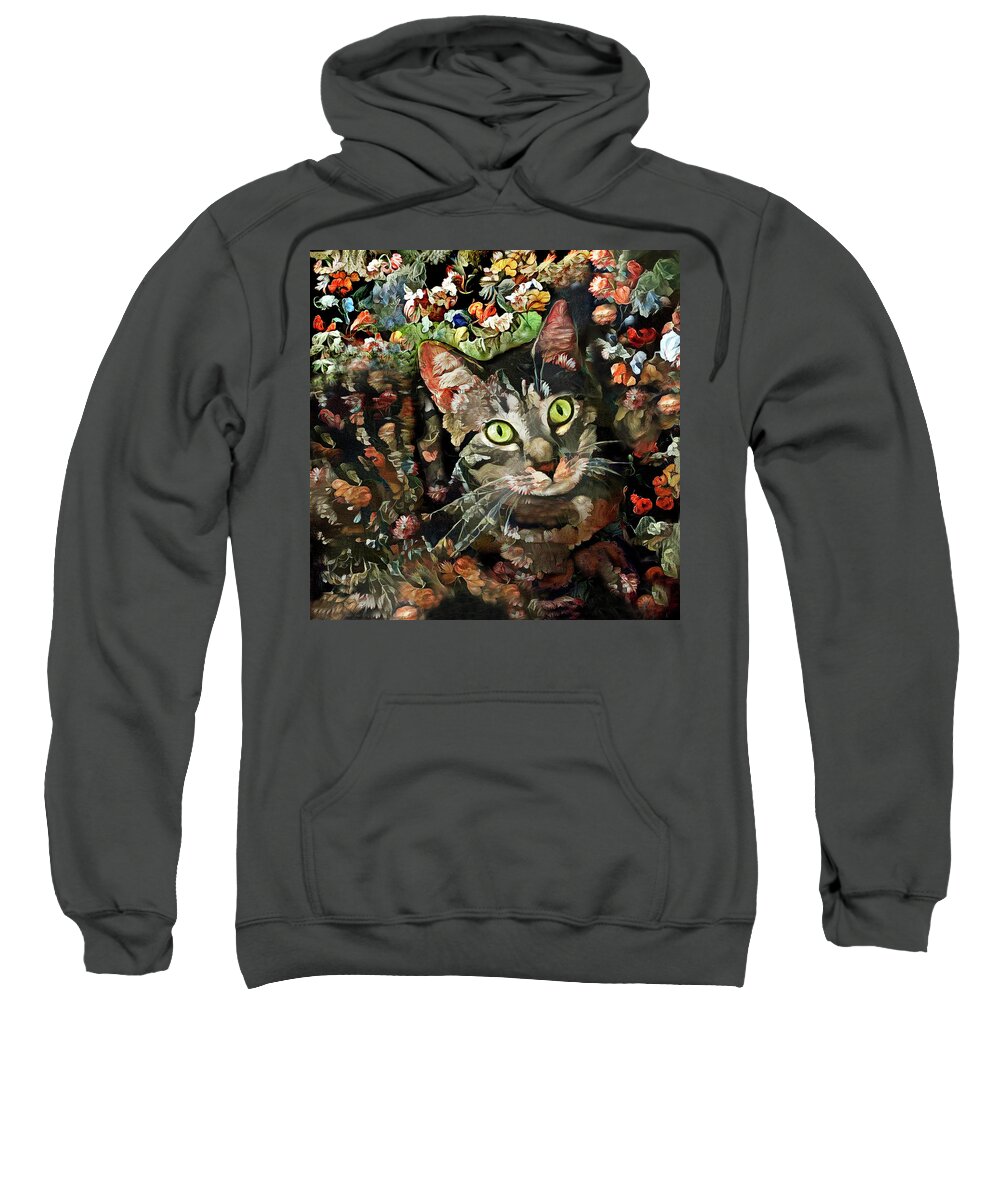 Tabby Cat Sweatshirt featuring the digital art Floral Tabby Cat by Peggy Collins