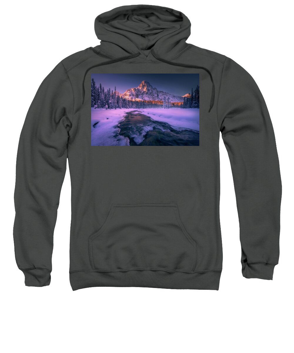 Winter Sweatshirt featuring the photograph Flow to the mountain by Henry w Liu