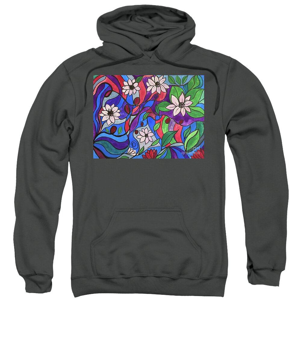 Flowers Sweatshirt featuring the mixed media Flowers and Curves by Lisa Neuman