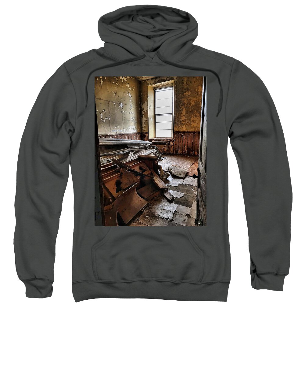  Sweatshirt featuring the photograph Forgotten pews by Stephen Dorton
