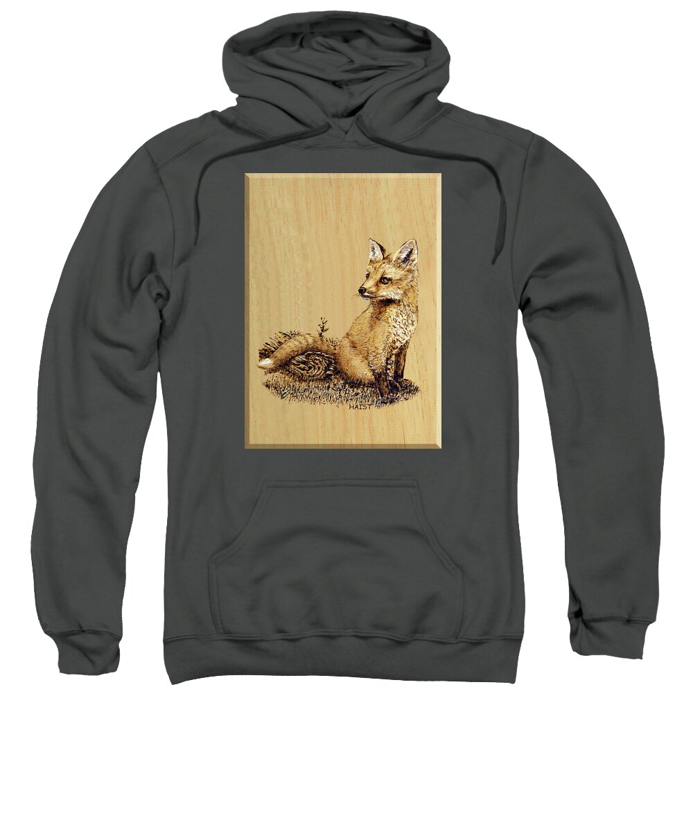 Fox Sweatshirt featuring the pyrography Fox Pup by R Murrey Haist