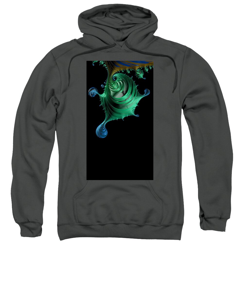 Fractal Sweatshirt featuring the digital art Fractal Drip in Green and Blue by Shelli Fitzpatrick