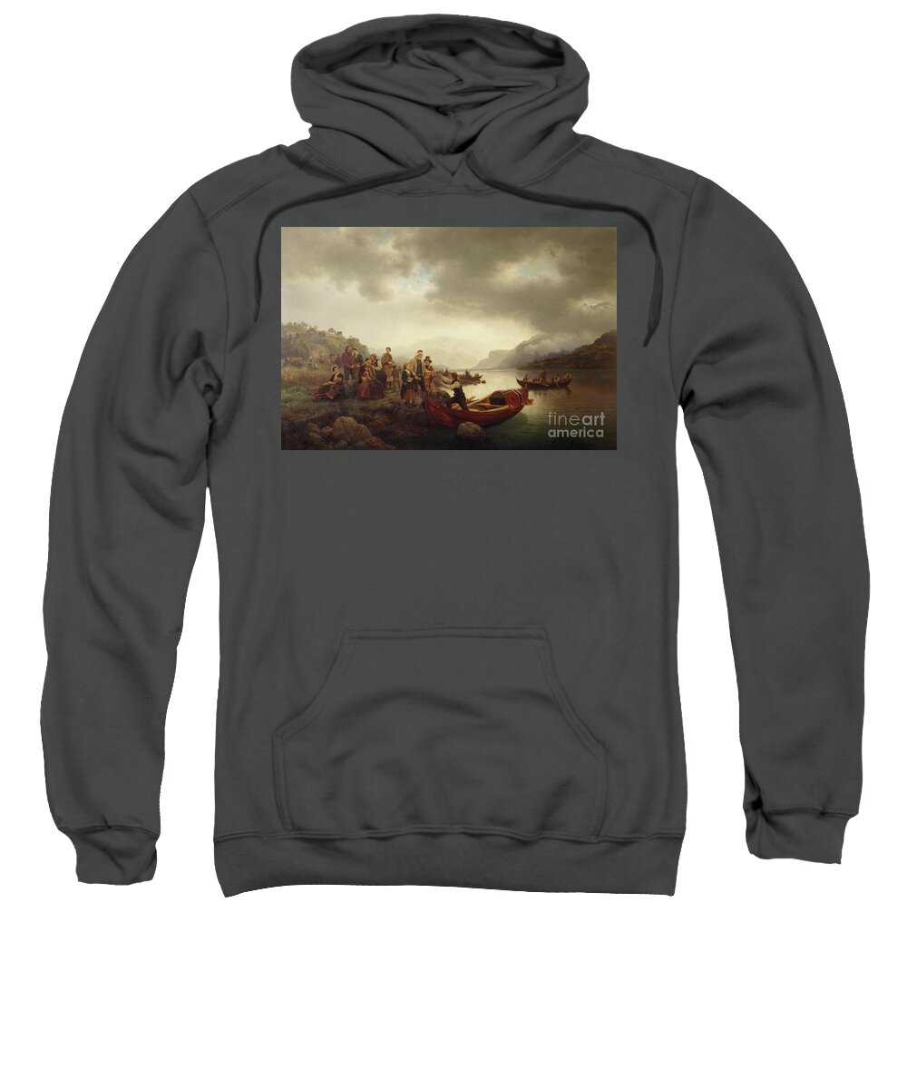 Hans Gude Sweatshirt featuring the painting Funeral on Sognefjord, 1853 by O Vaering by Hans Gude and Adolph Tidemand