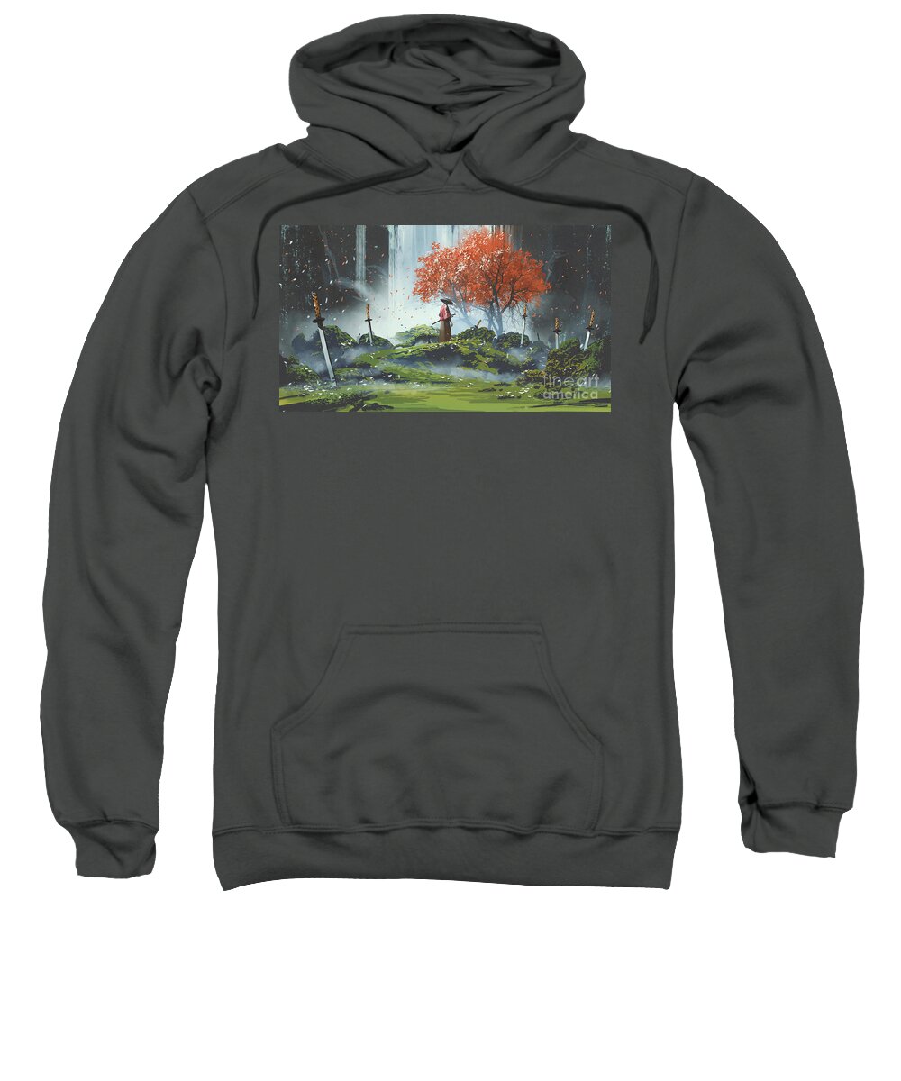 Illustration Sweatshirt featuring the painting Garden Of The Katana Swords by Tithi Luadthong