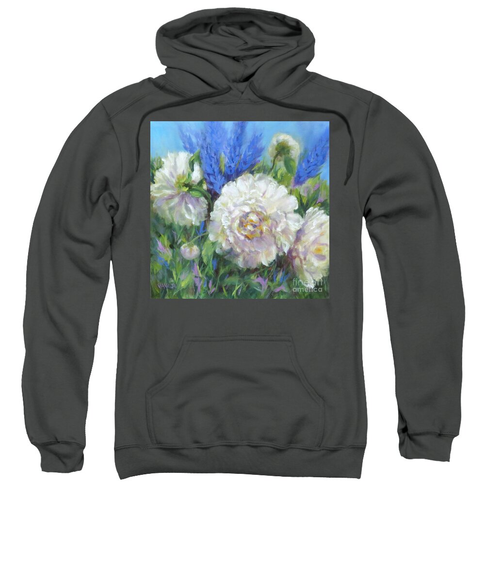 Oil Painting Sweatshirt featuring the painting Garden of White Peonies by Vanaja's Fine-Art