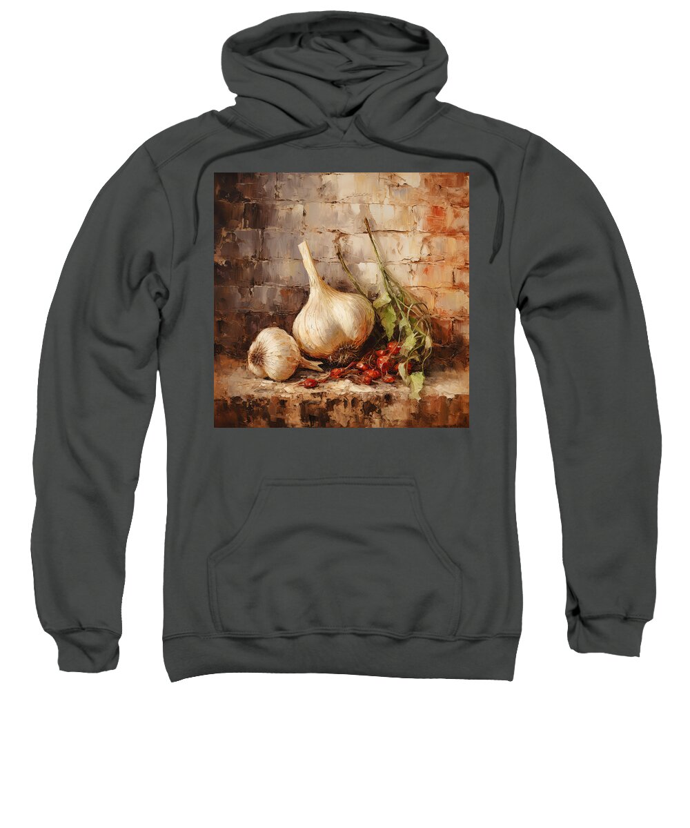 Garlic Sweatshirt featuring the digital art Garlic Artwork by Lourry Legarde