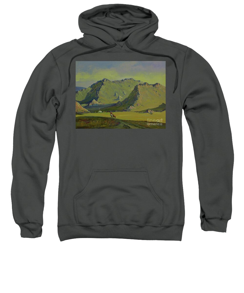 Summer Sky Sweatshirt featuring the painting Gate of Ongon mountain by Badamjunai Tumendemberel