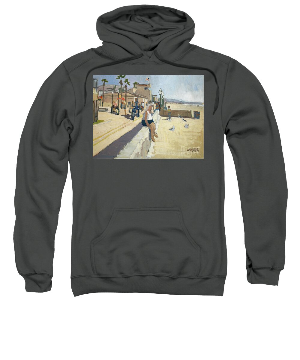 Mission Beach Sweatshirt featuring the painting Gazing at the Ocean - Mission Beach, San Diego, California by Paul Strahm