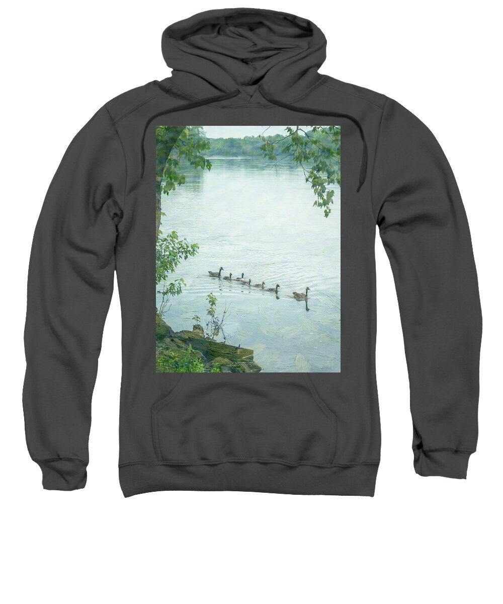 Geese Sweatshirt featuring the photograph Geese on the Cedar River Iowa by Mary Lee Dereske