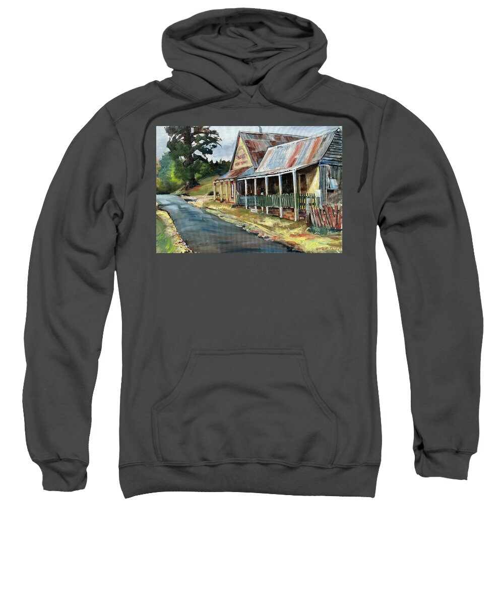 Landscape Painting Sweatshirt featuring the painting General Store at Hill End by Shirley Peters