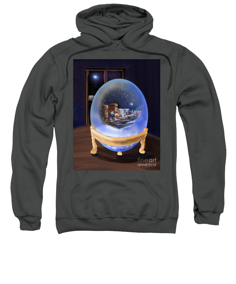 Santa Sweatshirt featuring the digital art ghost town Christmas Snow Globe by Doug Gist