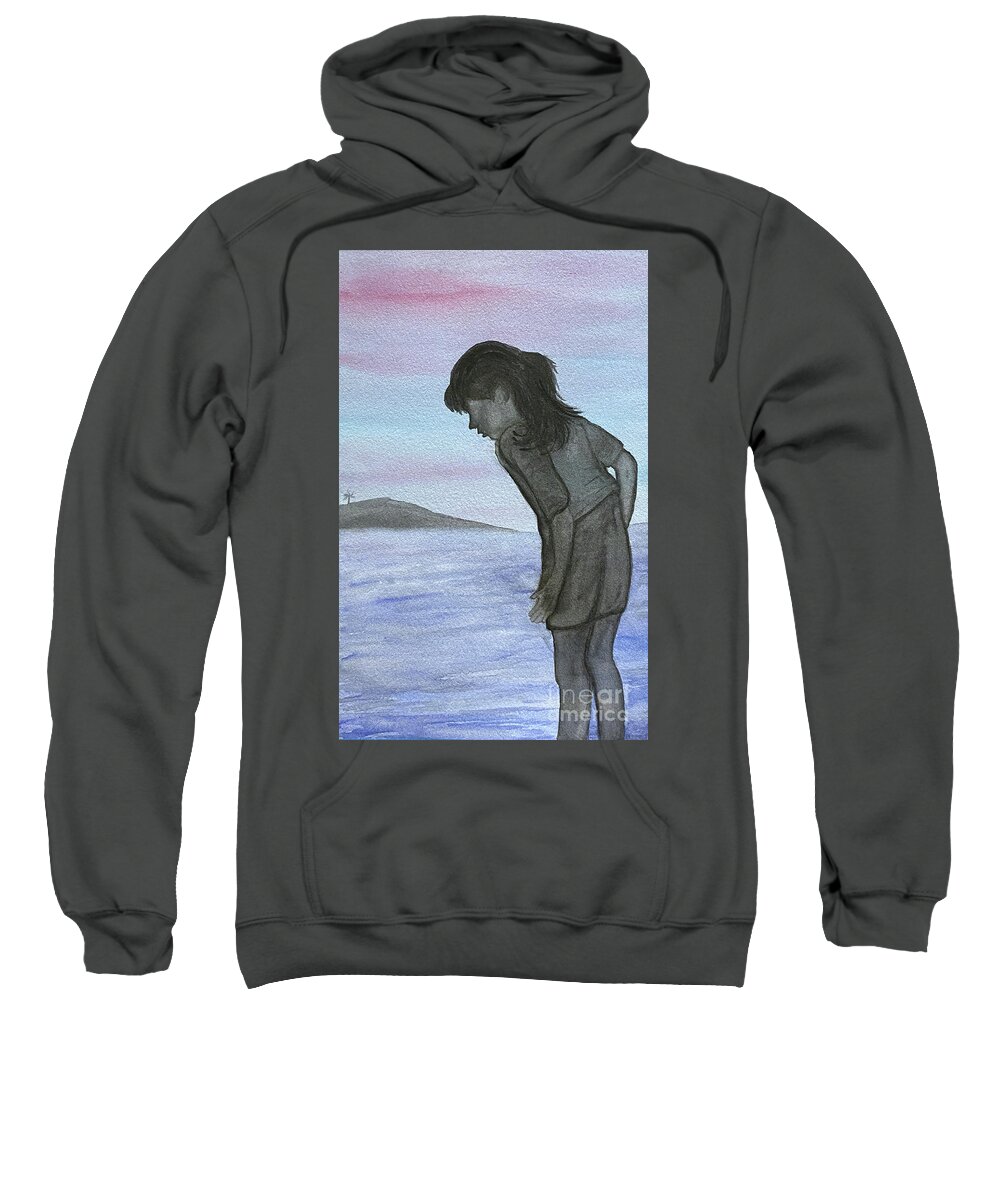 Silhouette Sweatshirt featuring the painting Girl at the Beach by Lisa Neuman