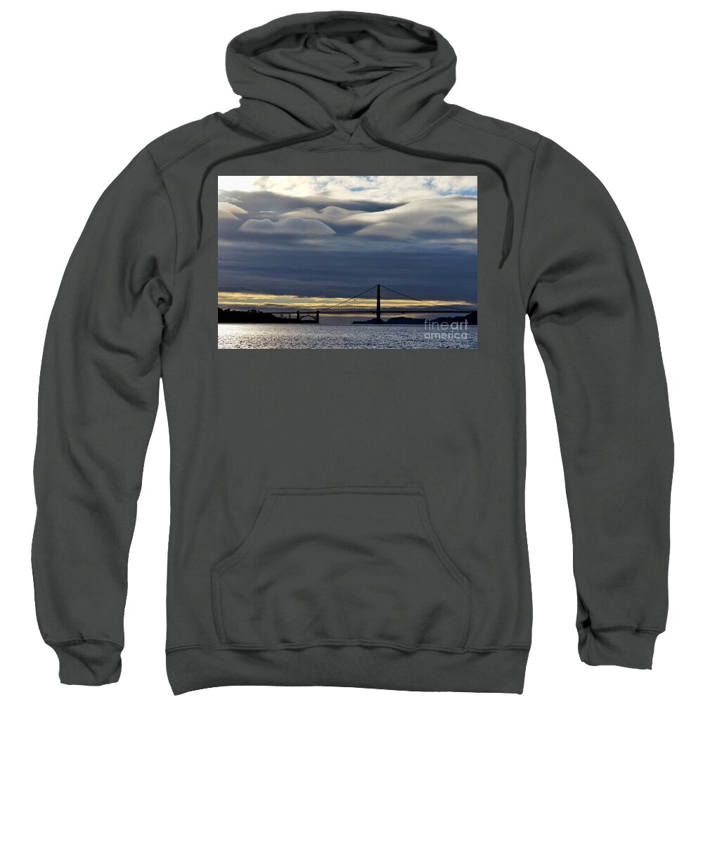 Golden Gate Bridge Sweatshirt featuring the photograph Gliding Beneath the Golden Gate Clouds by fototaker Tony