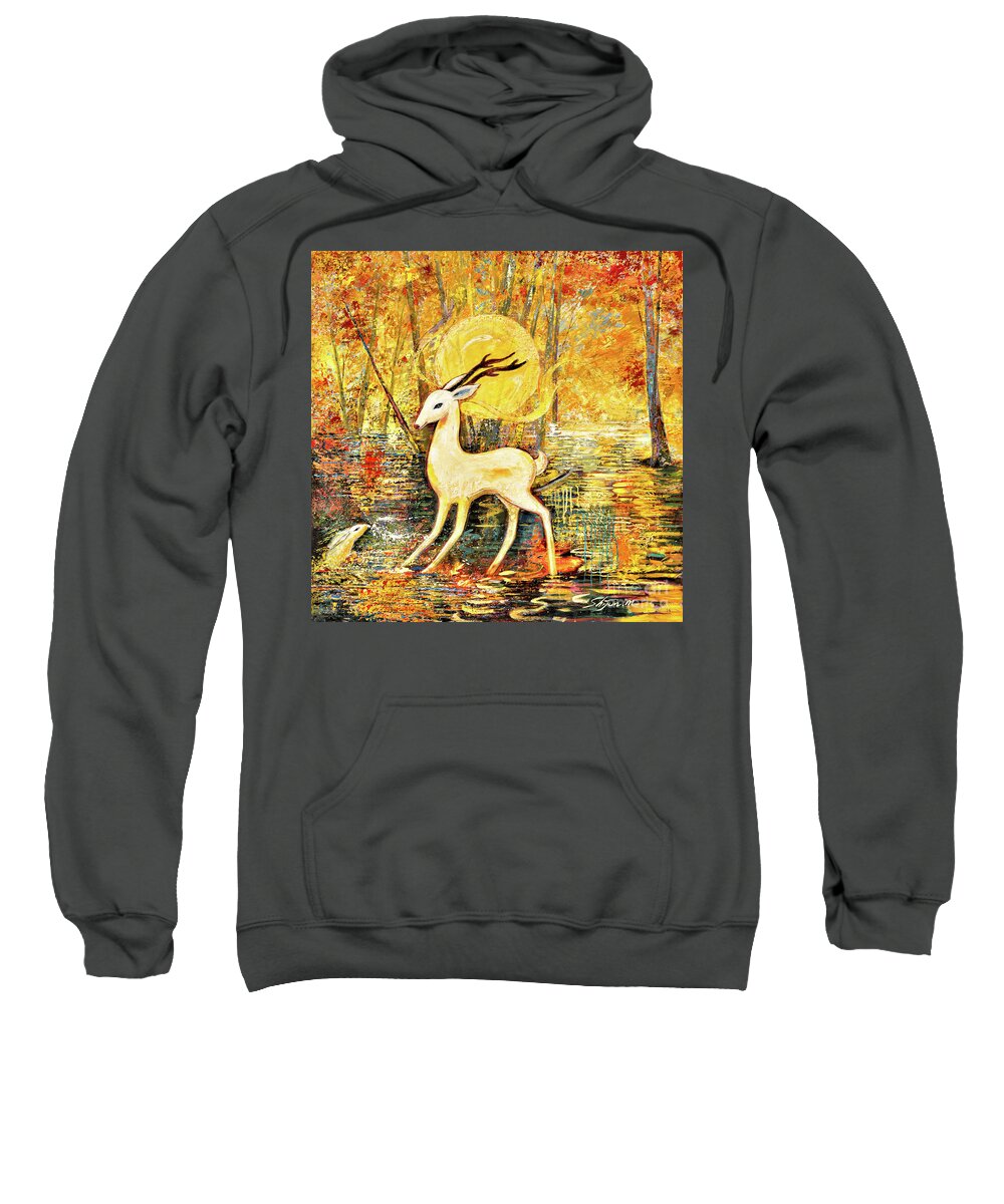 Deer Sweatshirt featuring the painting Golden Autumn by Shijun Munns