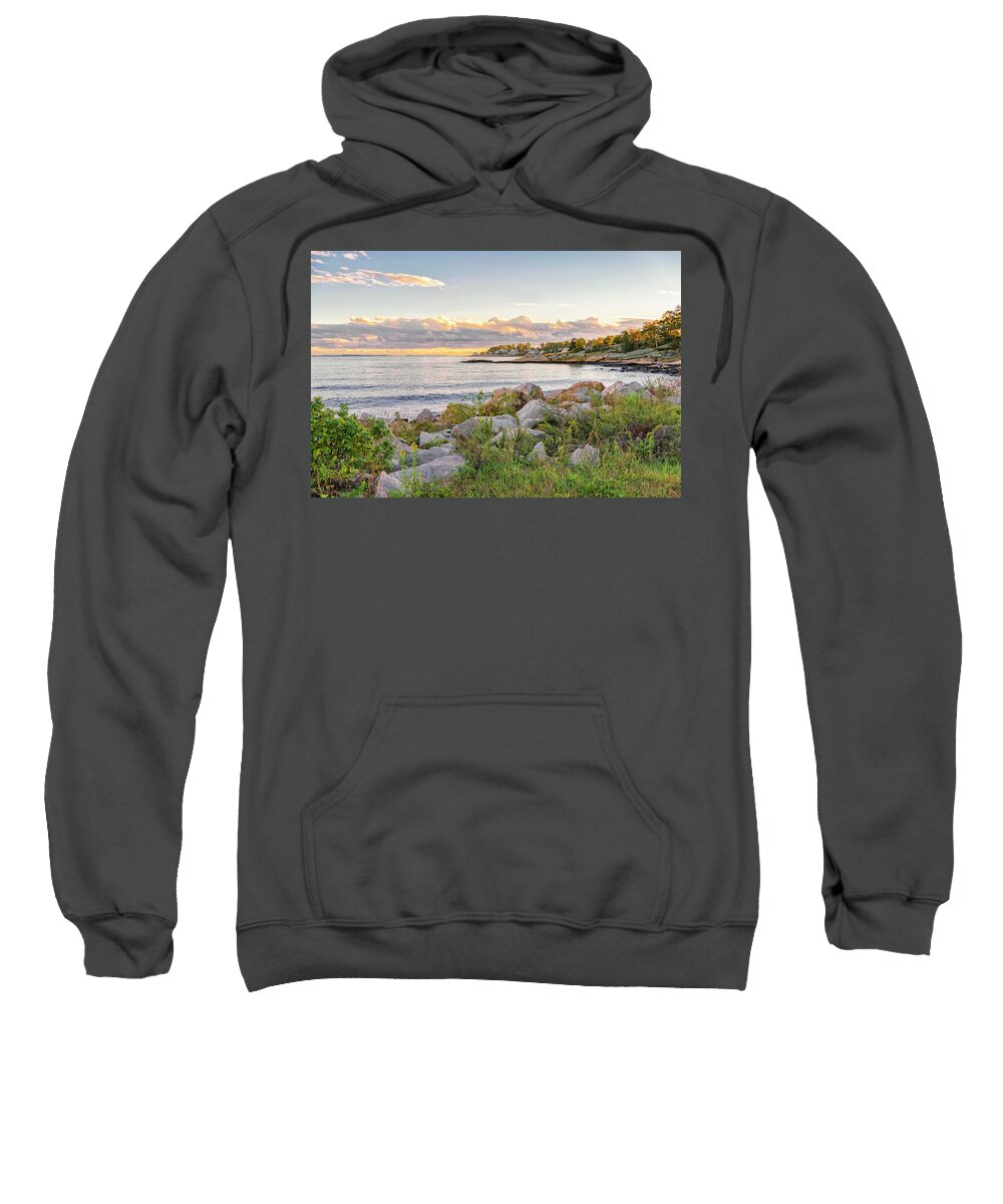 Atlantic Ocean Sweatshirt featuring the photograph Golden Sunlight at Rocky Neck by Marianne Campolongo