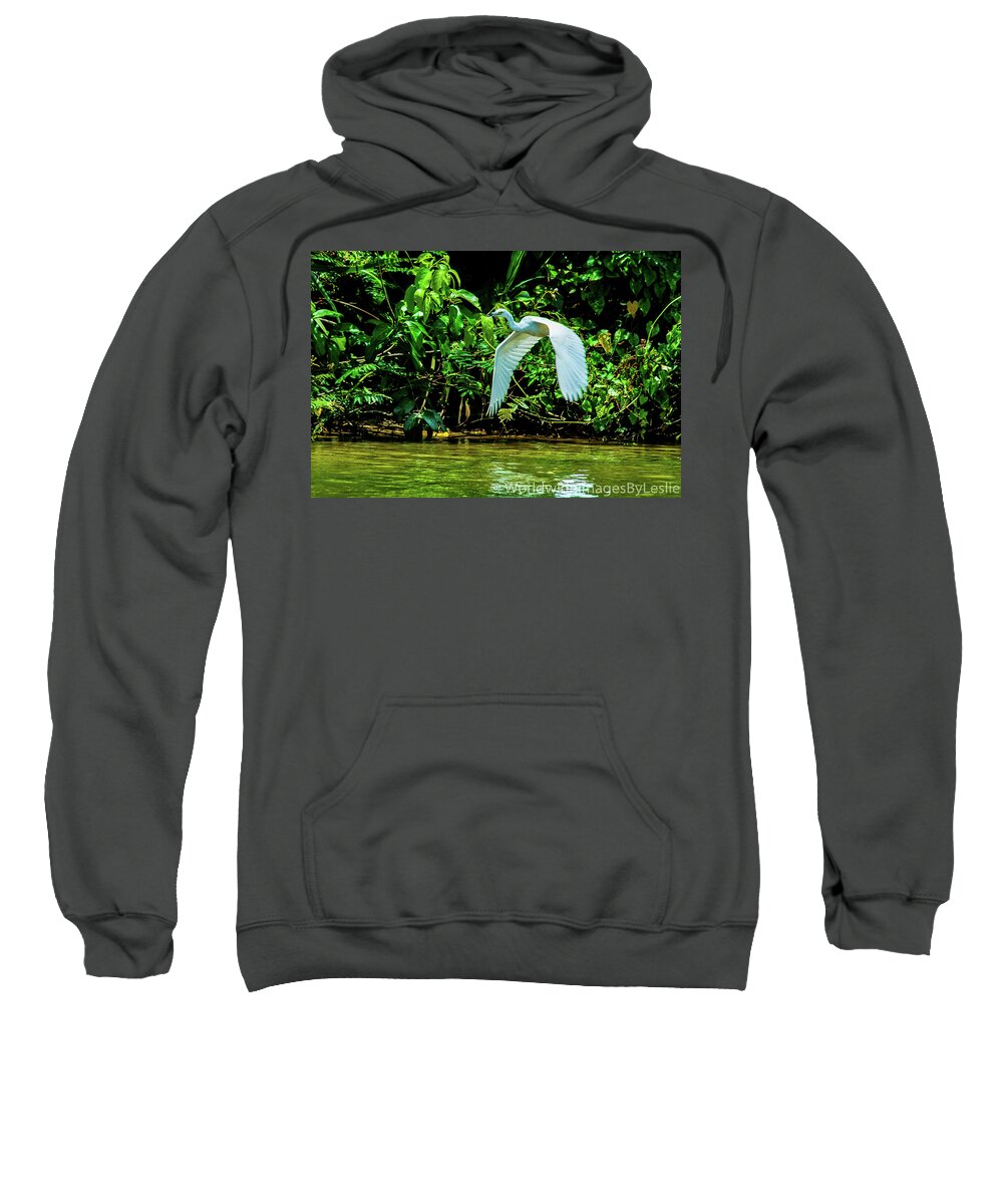 Great White Egret Sweatshirt featuring the photograph May You Find Peace by Leslie Struxness
