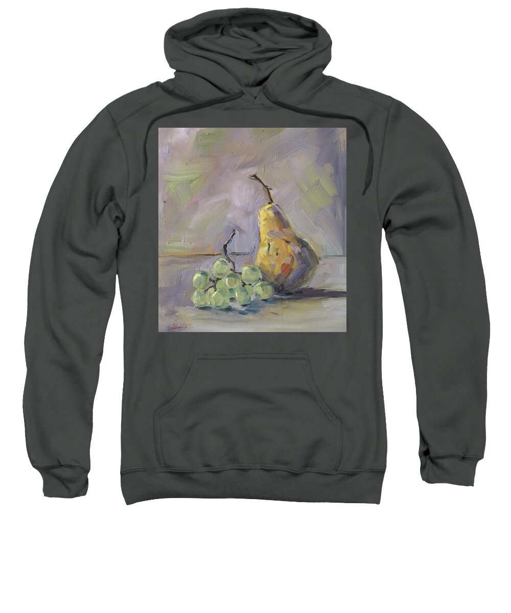 Still Life Sweatshirt featuring the painting Grapes with Pear by Sheila Romard