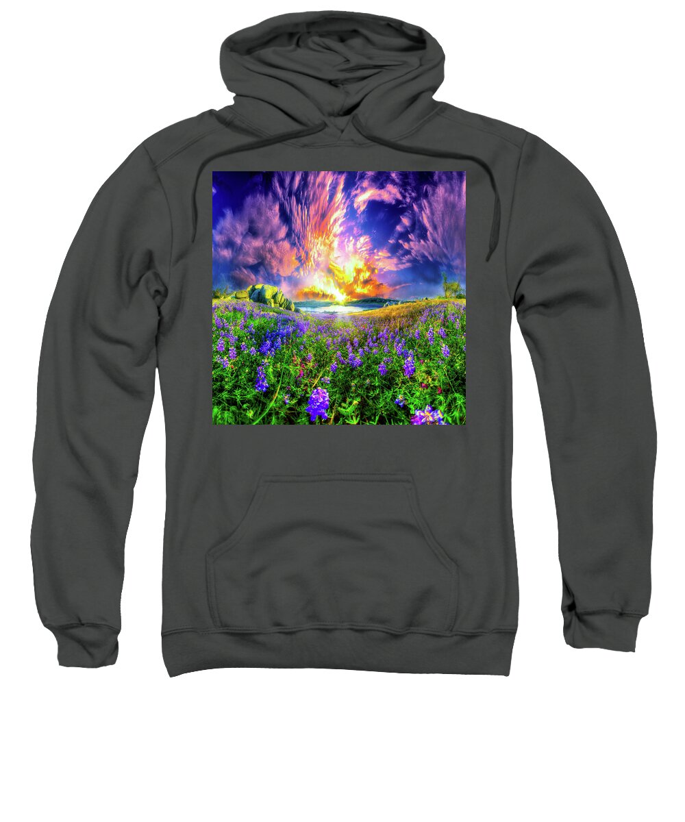 Beautiful Sweatshirt featuring the photograph Grassy Meadow Purple Wildflowers Sunset by Eszra Tanner