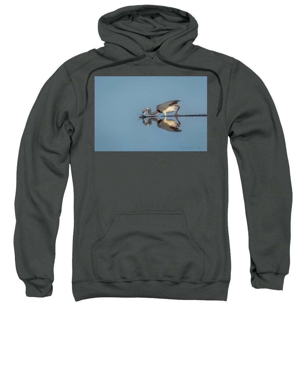 Great Blue Heron Sweatshirt featuring the photograph Great Blue Heron Getting Breakfast by Dorothy Cunningham