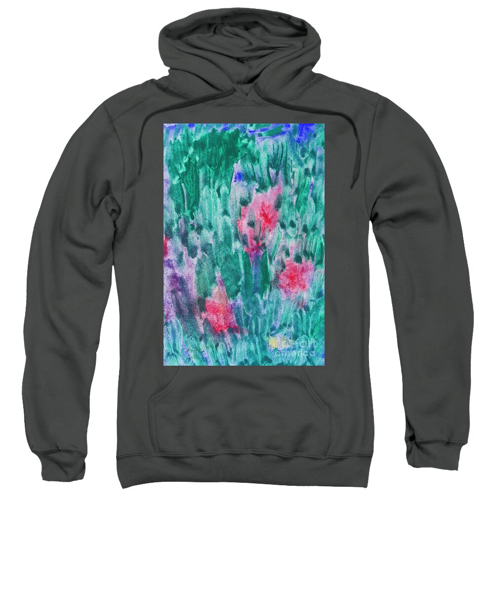Green Sweatshirt featuring the painting Green Garden Abstract Painting by Phillip Jones