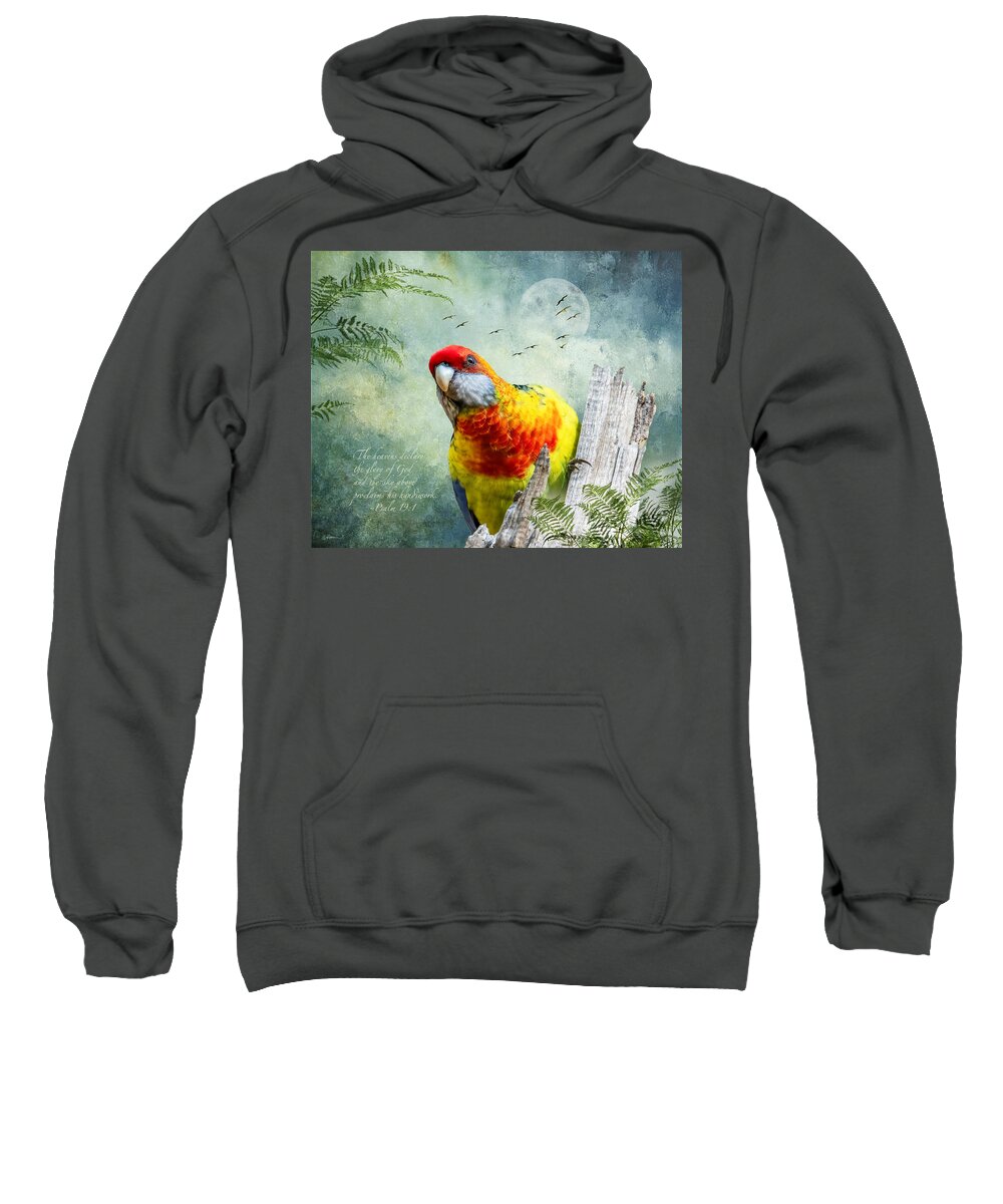 Parrot Sweatshirt featuring the digital art Green Rosella Hybrid, of Tasmania by Cindy Collier Harris