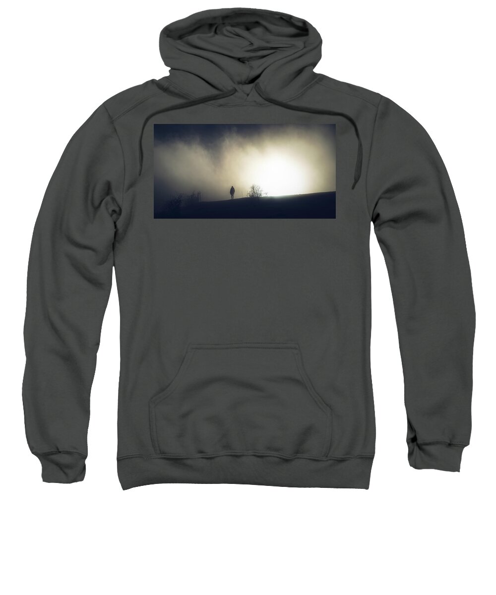 Abstract Sweatshirt featuring the photograph Guided by light in the fog by Jean-Luc Farges