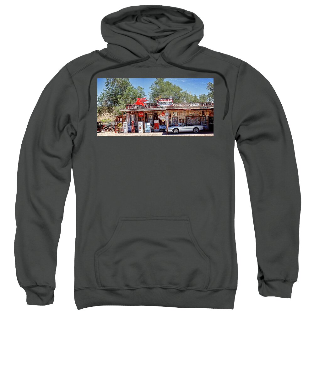 Hackberry Sweatshirt featuring the photograph Hackberry General Store on Route 66, Arizona by Tatiana Travelways
