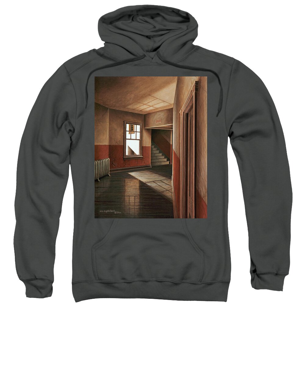 Interior Detail Sweatshirt featuring the painting Hallway, Truman Memorial Building, Independence, MO by George Lightfoot