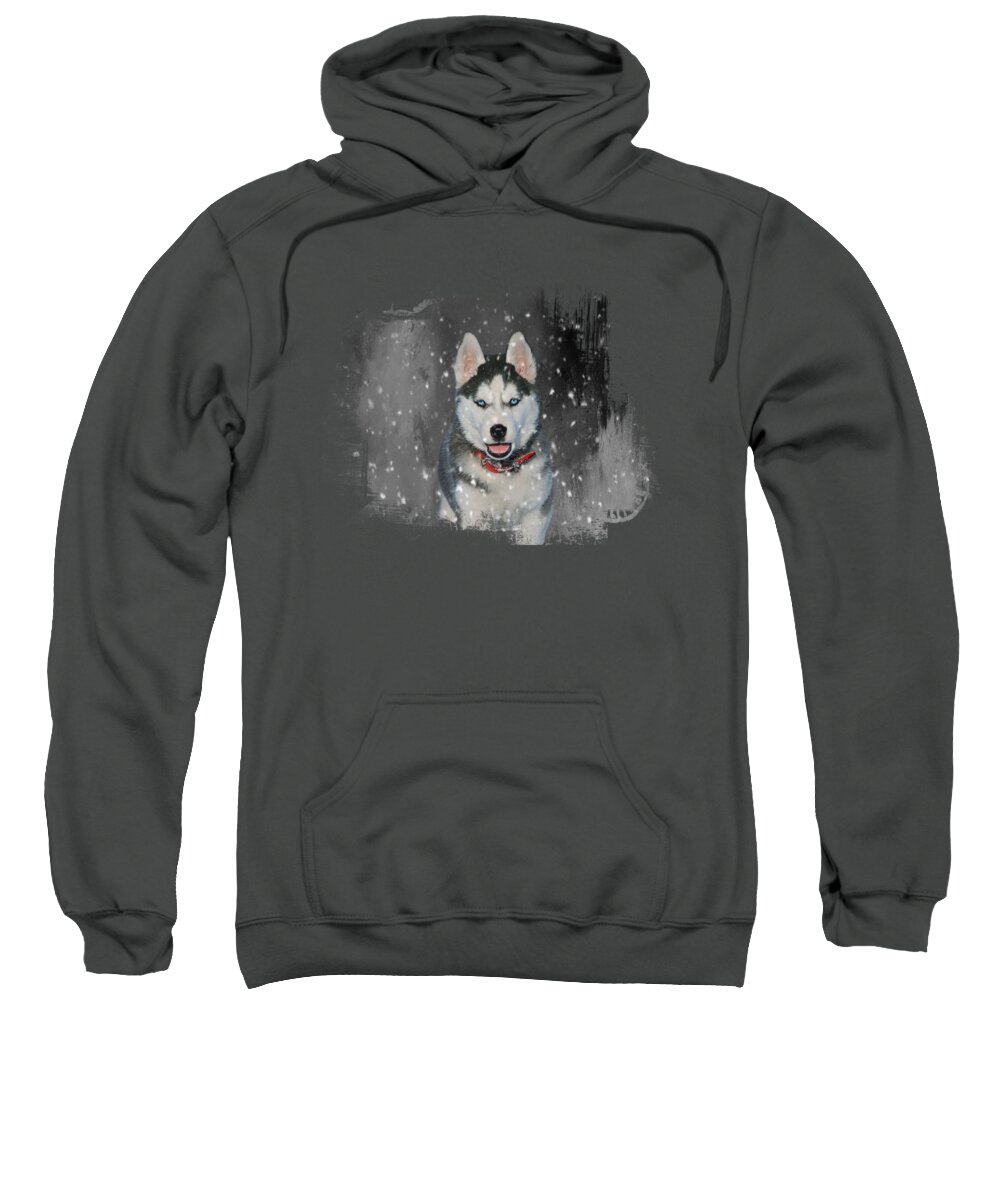 Husky Sweatshirt featuring the mixed media Handsome Husky in the Snow by Elisabeth Lucas