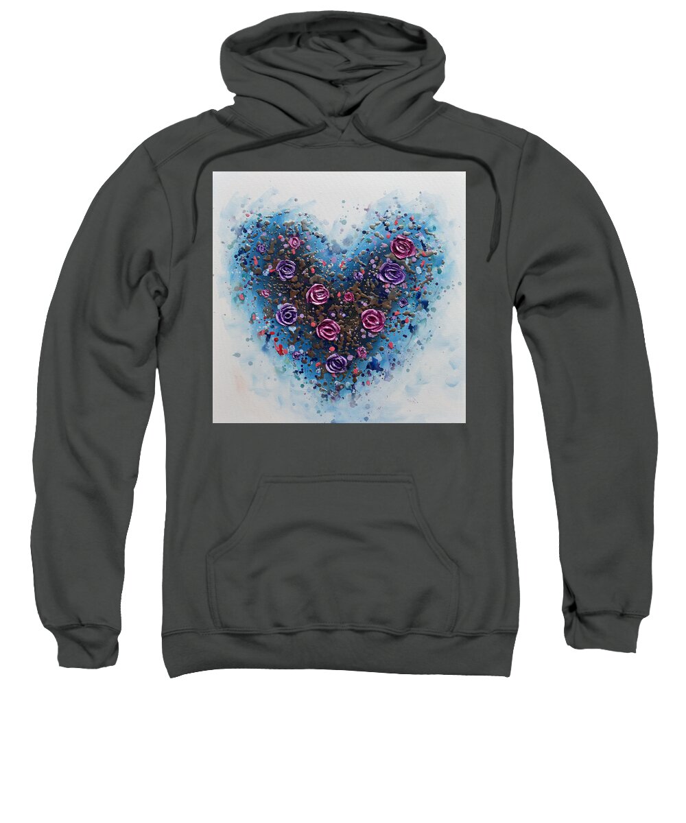 Heart Sweatshirt featuring the painting Heart of Roses by Amanda Dagg
