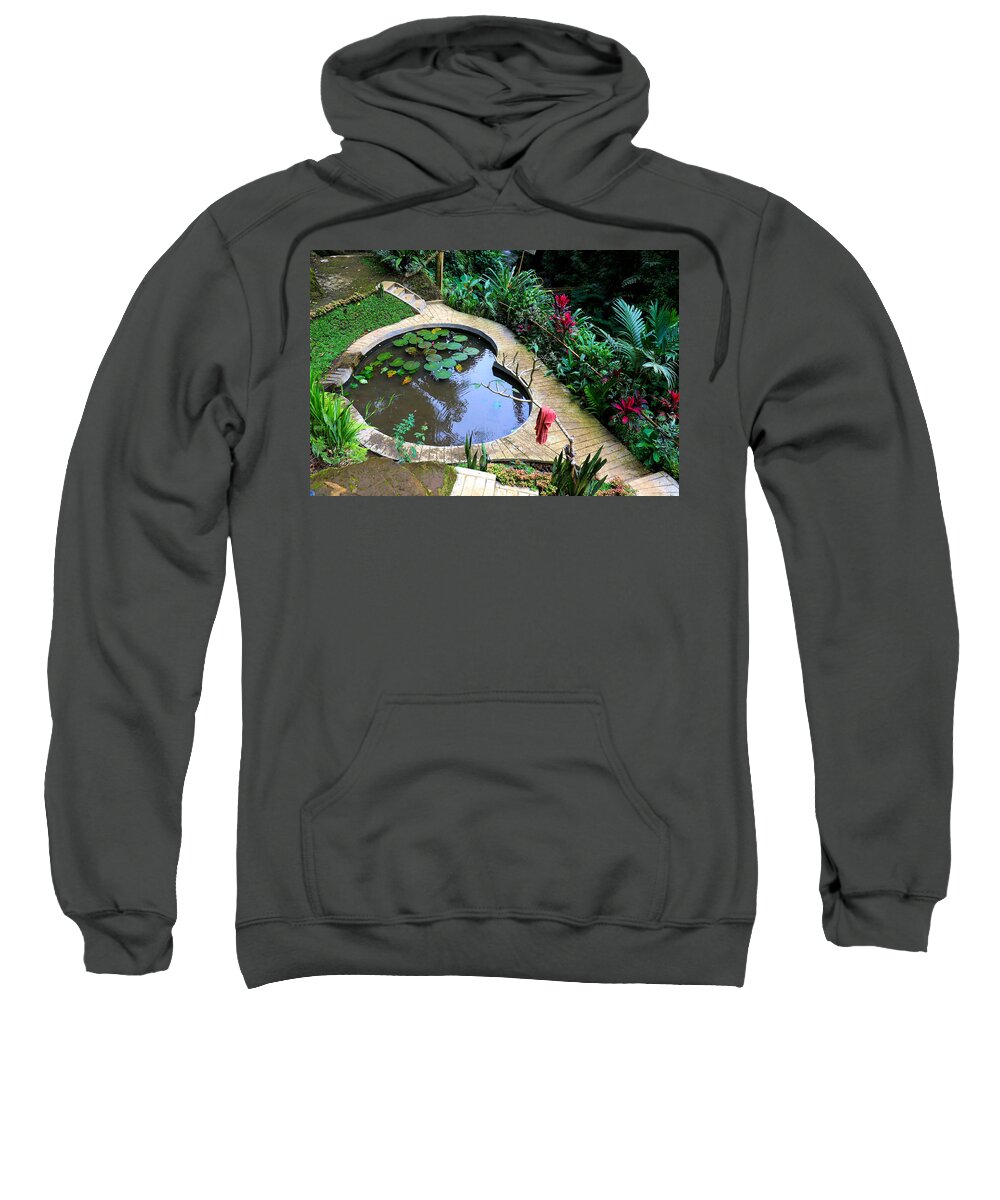 Heart Sweatshirt featuring the digital art Heart-shaped pond with water lilies by Worldvibes1