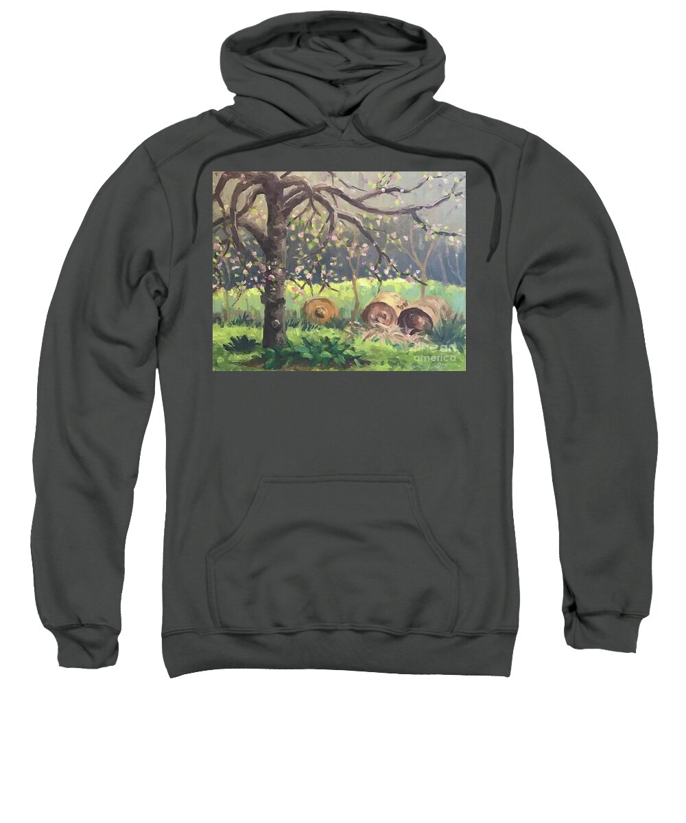 Hay Sweatshirt featuring the painting Herb Mountain Farm by Anne Marie Brown