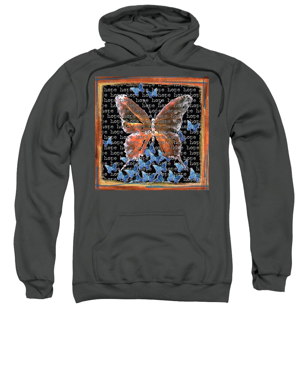 Butterfly Sweatshirt featuring the digital art Hope Butterfly in black by Liana Yarckin