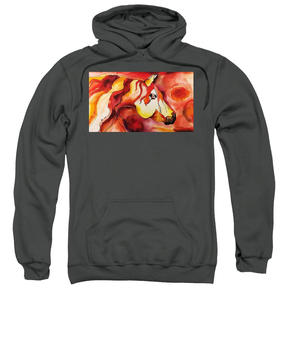 Horse Sweatshirt featuring the painting Horse at sunset by Karla Kay Benjamin