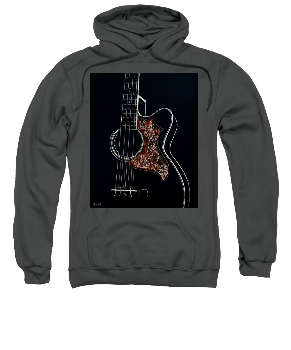 Guitar Sweatshirt featuring the mixed media Hummingbird Guitar by Sonja Jones