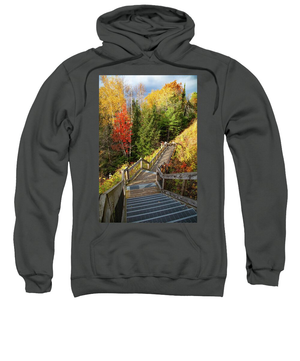 Au Sable River Sweatshirt featuring the photograph Huron Manistee National Forest in Michigan with fall colors by Eldon McGraw